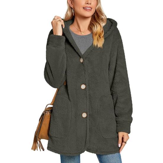 Fleece Jackets for Women Oversized Button Down Fuzzy Hooded Coat Casual Long Sherpa Outerwear with Pockets