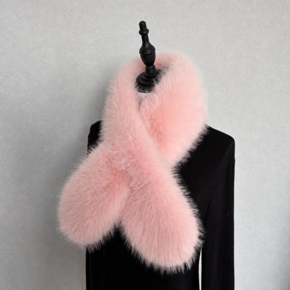 Solid Color Cross Scarf Faux Fox Fur Fur Neck Warmer Winter Warm Plush Scarf Autumn Winter