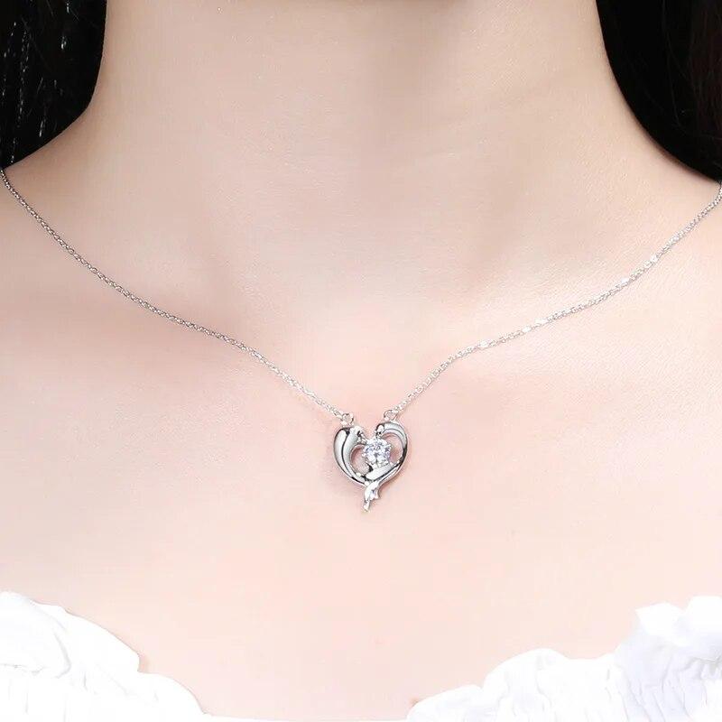 Серебро 925, оригинальный 0,5 карат, бриллиант, тест прошлого цвета, муассанит, двойное кулон в форме сердца дельфина, ожерелье, ожерелье с драгоценными камнями, цепочка