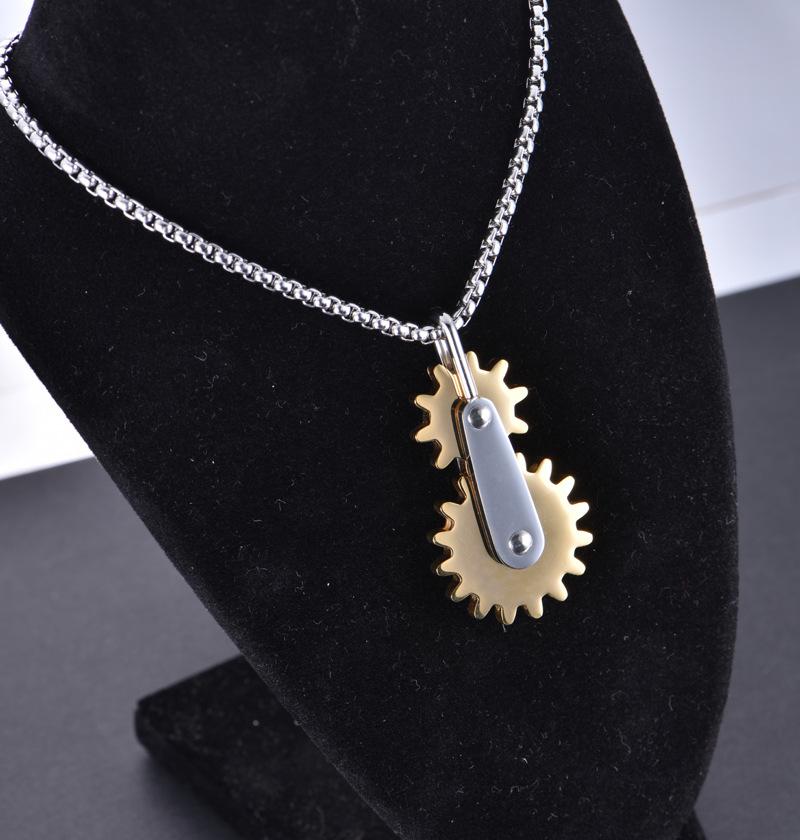 Fashion Double Gear Pendant Necklace Trendy Men's Hip Hop Jewelry Jewelry