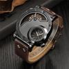 Classic Men's Dual Time Zone Leather Quartz Watch Casual Style