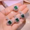 Silver Exquisite Square Colorful Treasure Necklace Female Simulation Emerald Pendant Ring Three-piece Jewelry Set Party Gift