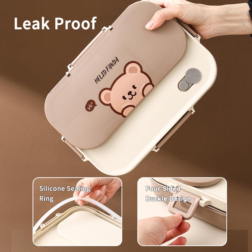 4 Grids Bento Lunch Box With Bowl&Cutlery Microwave 304 Stainless Steel Leak-proof Food Container For Student Adult