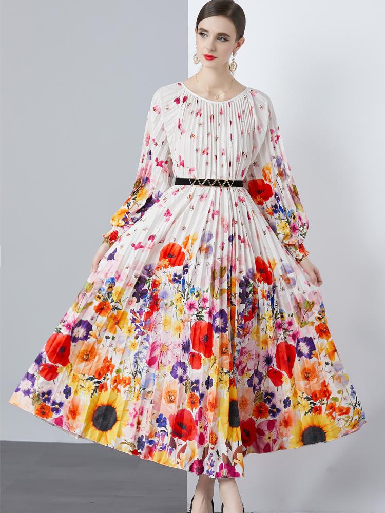 Женские свободные пляжные платья с большим распашным принтом на берегу моря, длинное плиссированное платье макси большого размера с поясом