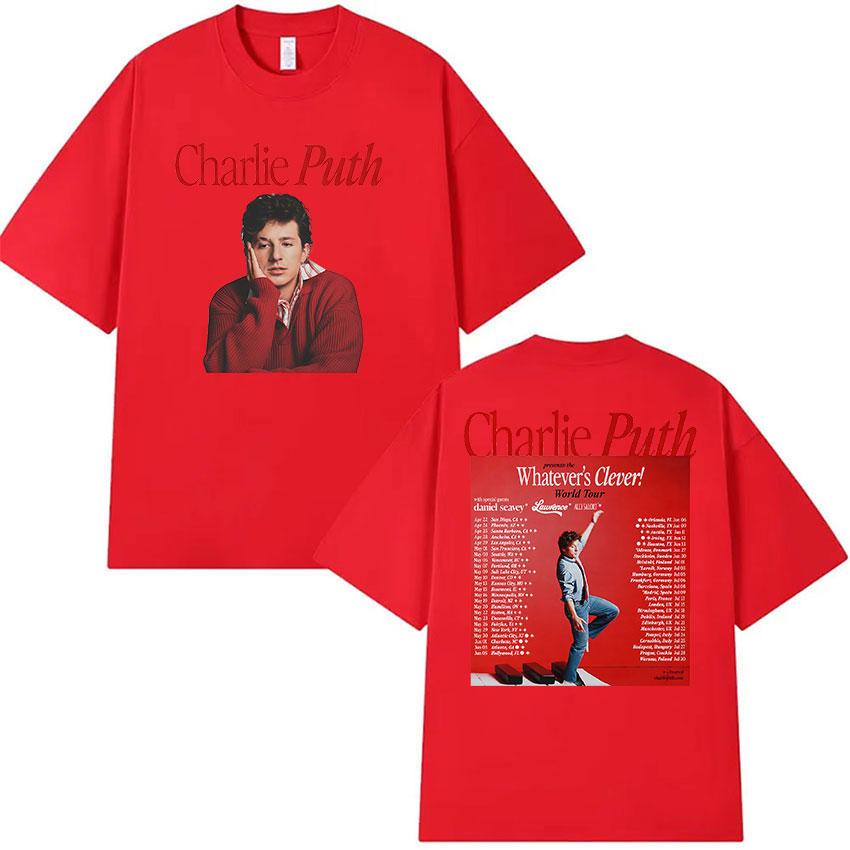 Charlie Puth Whatevers Clever World Tour 2026 Merch T Shirt Unisexs Hip Hop Oversized Cotton Tshirts Vintage High Quality Tshirt