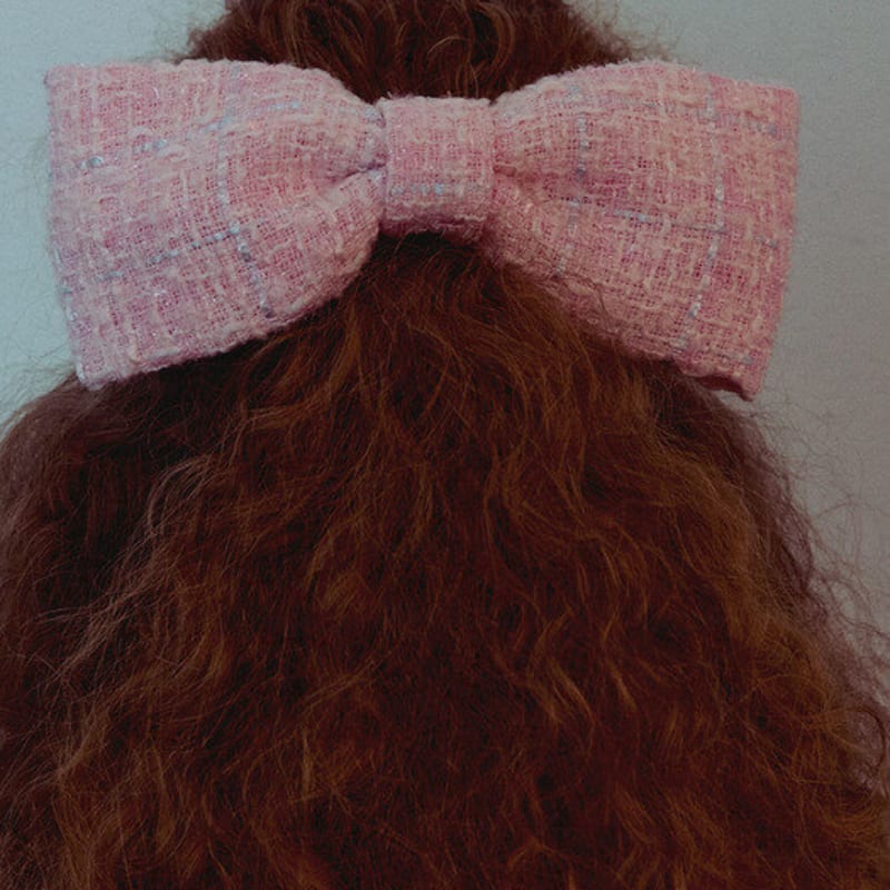Elizabeth Moments Pink Tweed Single Ribbon Hair Pin