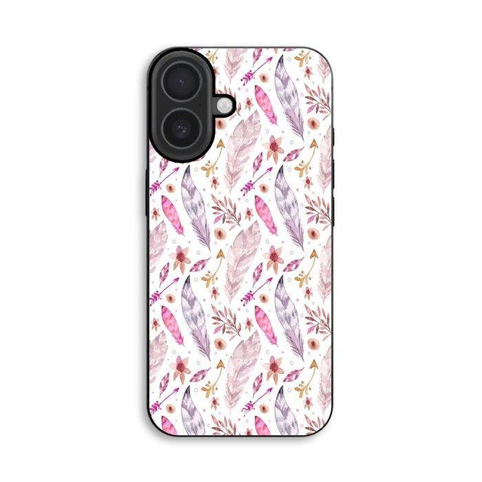 Coque de téléphone - MANIACASE - iPhone 16 - Plumes roses - Silicone TPU - Souple