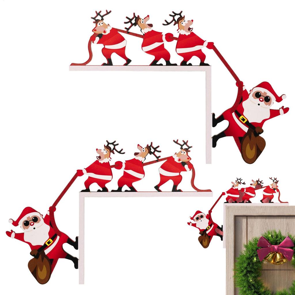 Christmas Decorative Door Corner Sign  Decor Christmas Door Frame Decor Snowman Reindeer Frame Sign Wooden Pendant Decor