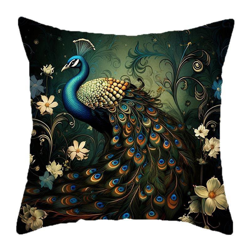 Декор для дома Узор с павлином и цветами Декоративная наволочка Чехол для подушки Подходит для дивана, спальни, автомобиля