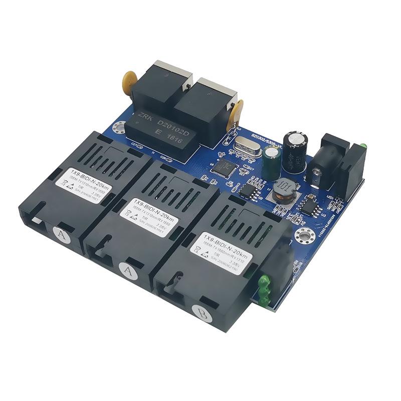 100M Gigabit Fiber Optic Transceiver with 3 Optical and 2 Electrical Switches PCBA