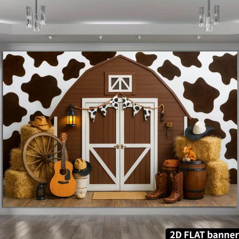 2D Vintage Farm Cowboy & Barn Birthday Party Decoration Backdrop