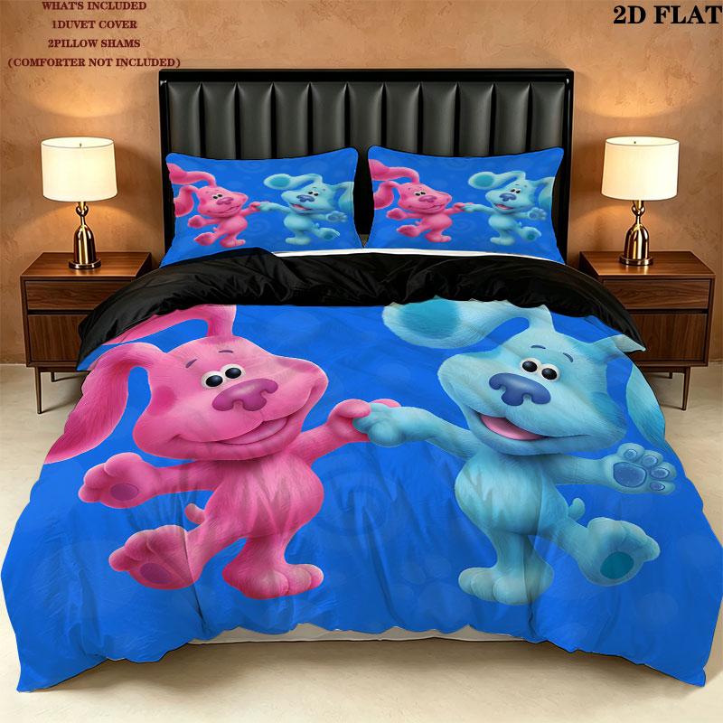 Blue'S Clues Pattern Bedding Quilt Set Quilt Cover Pillowcase Home Birthday Gift(1 * duvet cover + 2 * pillowcase, without core)