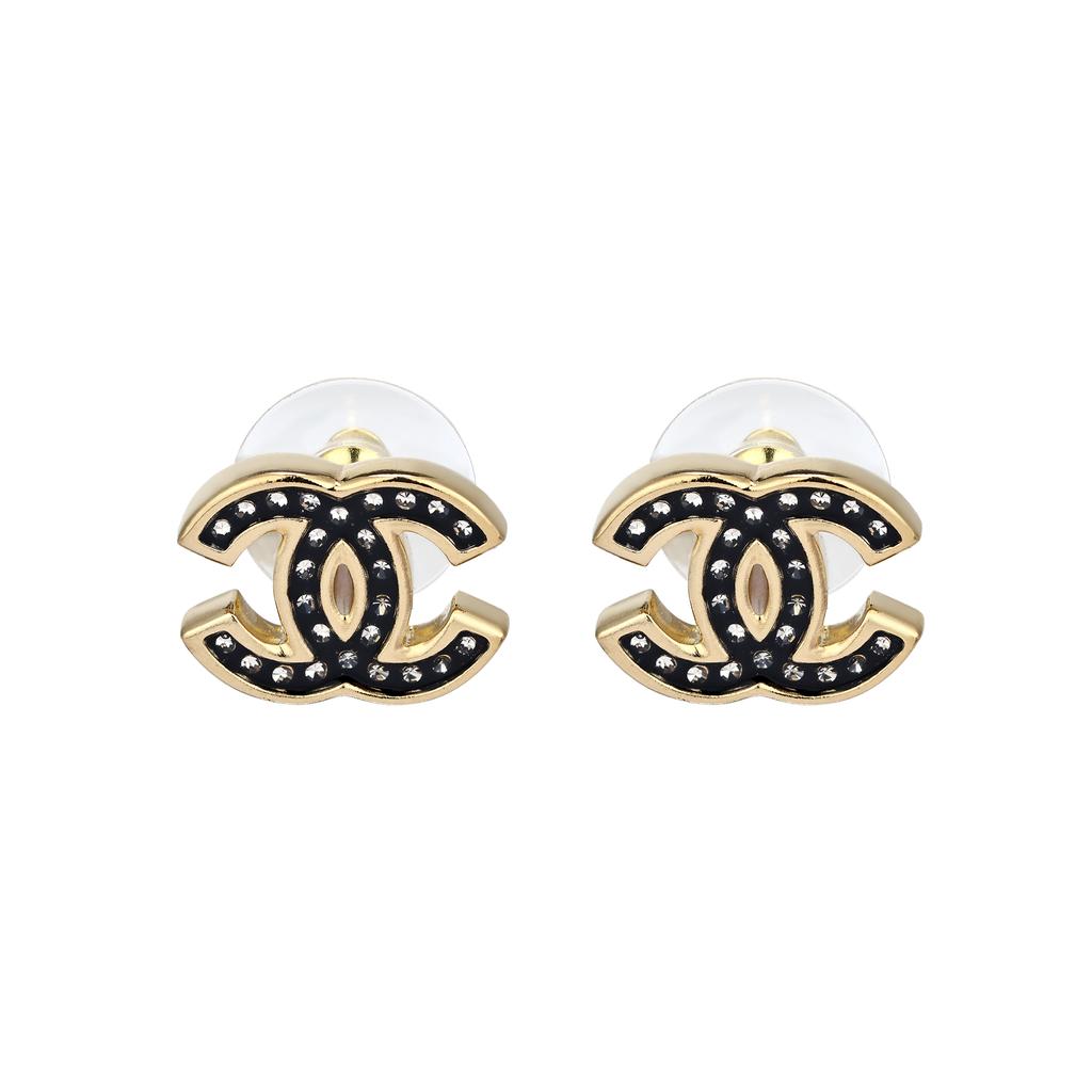 Chanel 25B Autumn Winter Inlaid Design Earrings Unisex Earrings Black AB-25B-041