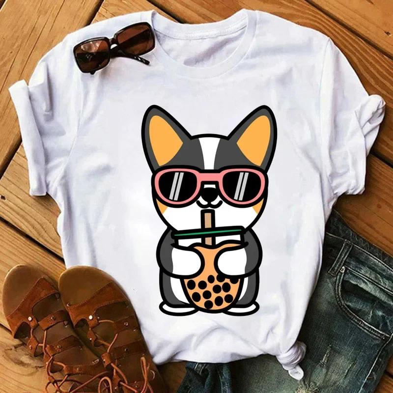 Kawaii футболка с принтом чая с молоком, женская модная футболка, повседневные топы, женские женские футболки с короткими рукавами 90-х годов, милая футболка с рисунком