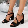 Sizes 34-45 Women's Summer High Heel Sandals Open Toe Chunky Heels 7.5cm Comfort Beach Casual Dress Shoes