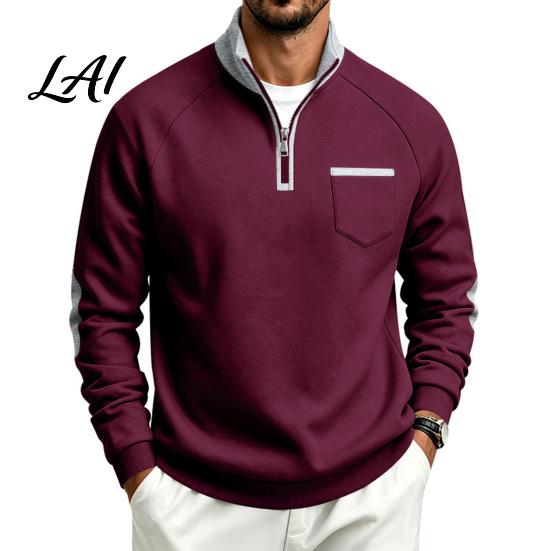Work Commuter Clothing Men Quarter Zipper Pullover Tops Mock Neck Long Sleeve Sweatshirt Contrast Winter Warm Casual Tops Color Sport with