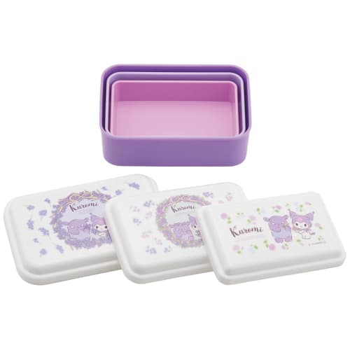 Skater Antibacterial Sealable Storage Containers, Kuromi Flower Wreath Sanrio Design, Set of 3, Made in Japan, SLUS3AG-A