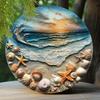 Wooden Sign Faux Resin Painting Round Sign Entrance Decoration Valentine's Day Gifts Starfish And Seashells Theme Decoration