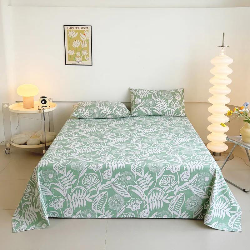 Cute Cartoon Panda Bed Sheet Set Cotton Thickened Green Plaid Bed Cover Soft Breathable 3Pcs Bedding Set for Kids Boys Girls