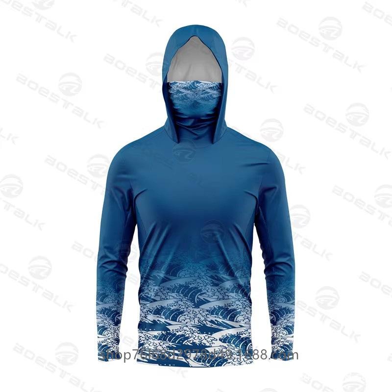 Outdoor sunscreen clothing, ice silk long-sleeved fishing clothing, quick-drying breathable hoodie, face towel, integrated mosquito-proof clothing +