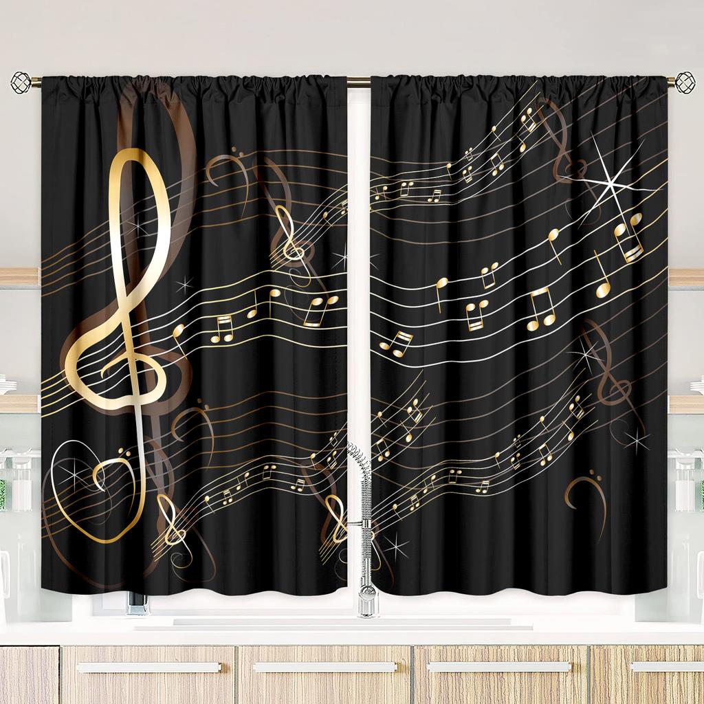 2 Pieces - Sheet Music - Printed Curtain - Polyester Material - for Bedroom Living Room Study Anti-privacy Curtain