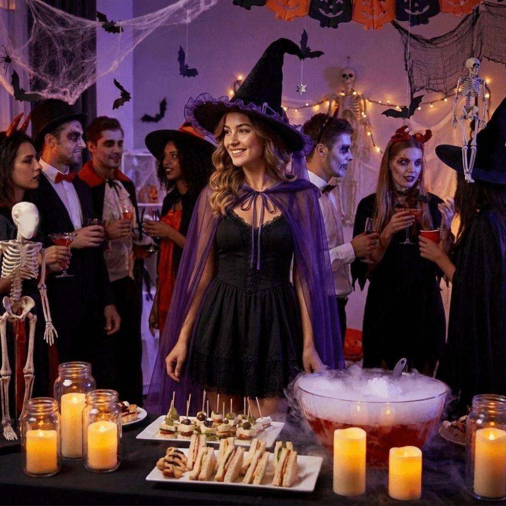 Role Play Witch Hat Hooded Cloak Satin Bow Lolita Cosplay Wizard Hat Women Party