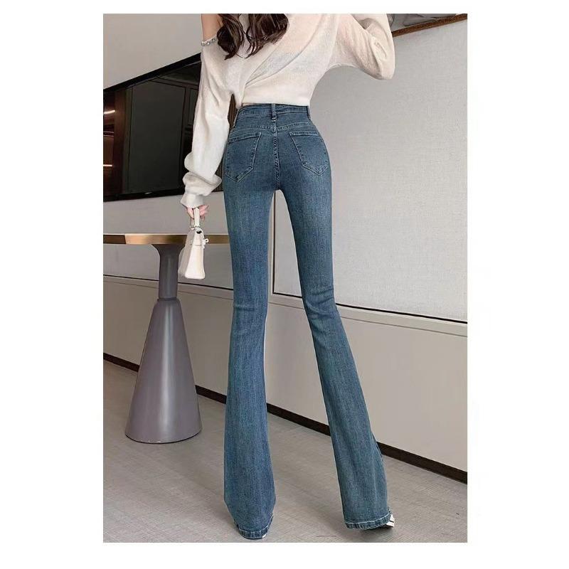 Женские эластичные расклешенные брюки с высокой талией, весенние и осенние джинсы