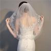 Korean Double Layer Bridal Short Veil with Lace for Wedding Photos and Accessories