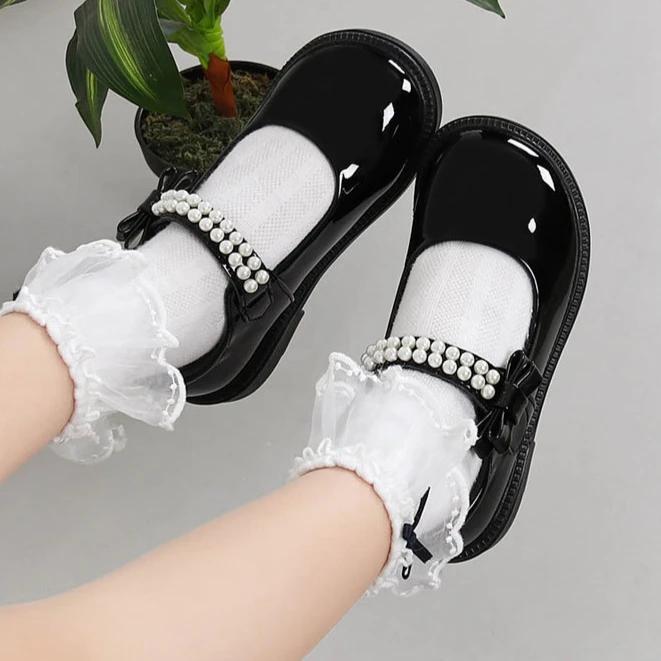 Детские кожаные туфли, черные школьные туфли для девочек, универсальные повседневные детские модные туфли на плоской подошве, нескользящие, весна-осень