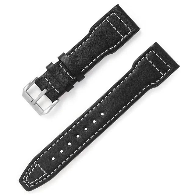 Для IWC Pilot Браслет из коровьей кожи 22 мм 21 мм 20 мм Натуральная кожа Ремешок для часов Стальная раскладная пряжка Черный Браслет Аксессуары
