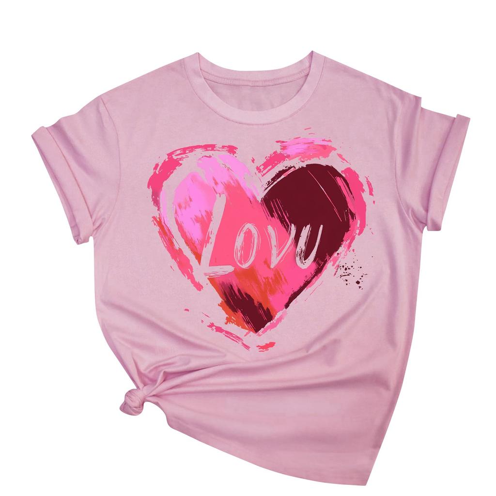 Женская повседневная свободная футболка с принтом ко Дню святого Валентина, круглый вырез, пуловер, топ с короткими рукавами