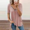 Womens Sexy V-neck Collar Zipper Solid Short Sleeve Fold Casual Blouse Tops