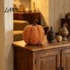 Halloween Pumpkin Decor Faux Rattan Resin Figurine, Vintage Distressed Orange Black Farmhouse Tabletop Fall Seasonal Window Decor, Indoor Harvest