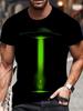 Best-selling Summer New-style Men's Black Casual Short-sleeved T-shirt, Featuring A Bright Green "UFO Alien" 3D Pattern Print