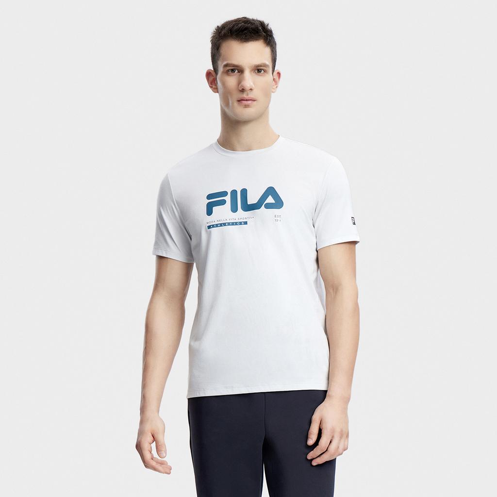 Fila Базовая Минималистичная Спортивная Фитнес Футболка с Круглым Вырезом и Коротким Рукавом для Мужчин Топы Cool-Stone-White A11M331114F-WT