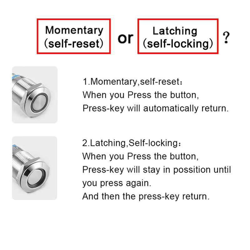 Customized 16/19/22mm Metal Push Button Switch with Socket Waterproof Horn LED Light Self-reset/Self-locking for Car Boat 12V