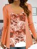 Fashion Spring Autumn Women's Flower Printed Long Sleeve Top Round Neck T-shirt