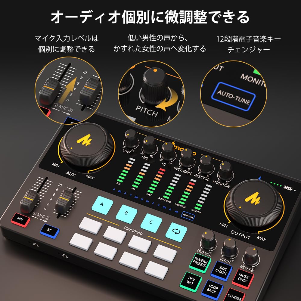 Аудиомикшер MAONO Аудиоинтерфейс Микшер Подкаст Стерео Микшер Подключение Портативный Подкаст Комплект Компактное Распределительное Оборудование XLR Микрофон Включен