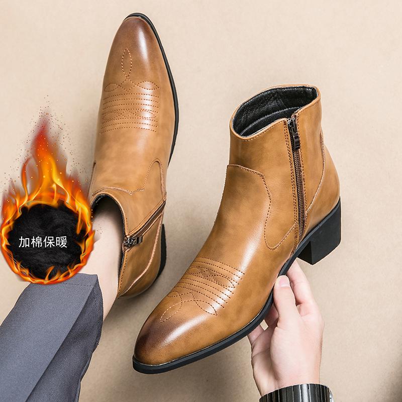 Модные зимние теплые ботинки челси из хлопка, деловые ботинки на молнии, мужские ботинки без застежек, мужские дизайнерские вестерн-ботинки коричневого цвета