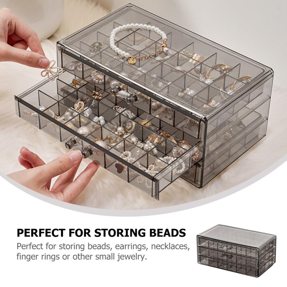 Multi-Compartment Jewelry Storage Box, Acrylic Transparent Earrings Drawer Box With Three-Layer 72-Grid High-Capacity Portable