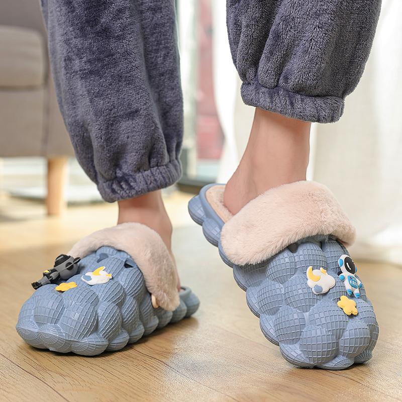 Модные зимние тапочки унисекс для женщин, домашние тапочки, мужские тапочки с пузырьками, массажные личи, дизайнерские теплые флисовые мужские сабо