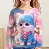 Children's T-Shirt Kawaii Full Sleeves T-Shirts for Girl Tiger Cat Cute Tees Clothes 2023 Autumn Kid Top O-Neck Outdoor Clothing