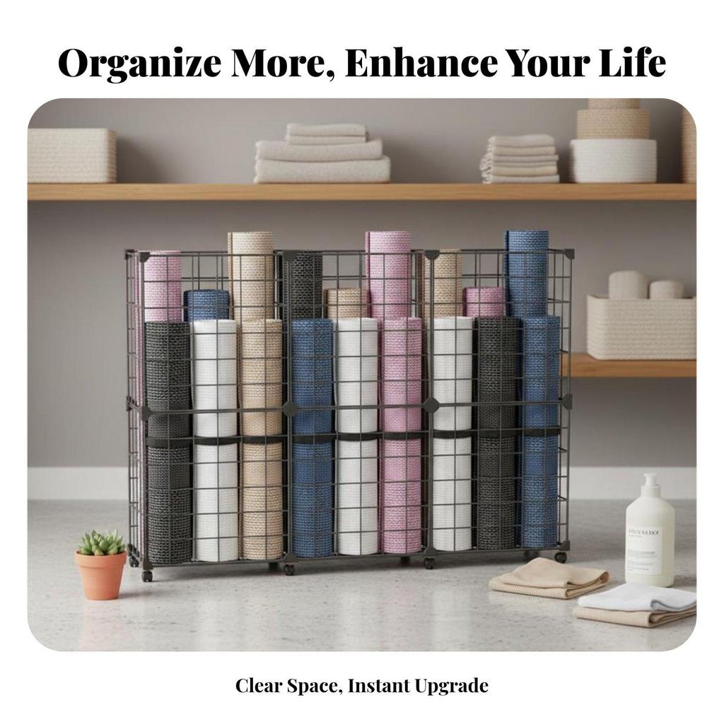 Exercise Mat Storage Rack With Wheels Home Gym Equipment Organizer Heavy Duty Rolling Fitness