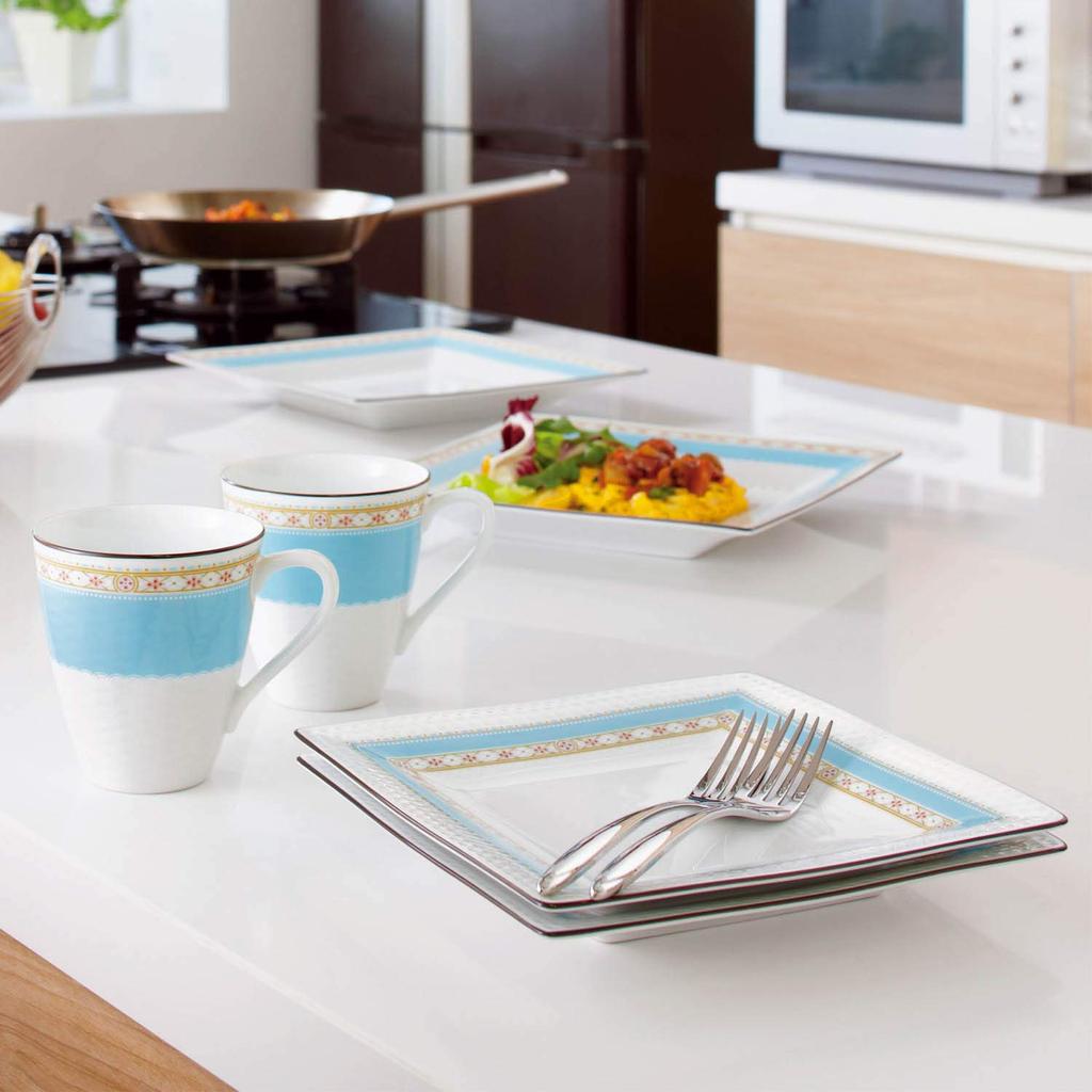 Квадратная тарелка Noritake 19 см Humming Blue, подходит для микроволновой печи, 2 штуки, тонкий фарфор (Парный набор) P5340A/1645