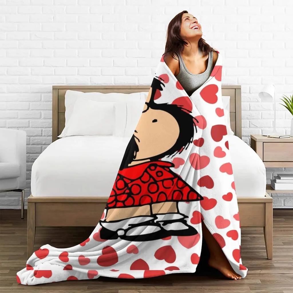 Флисовые пледы Mafalda Heart Мультяшные Аниме Креативные пледы для дома Отеля Дивана 125*100см Покрывала