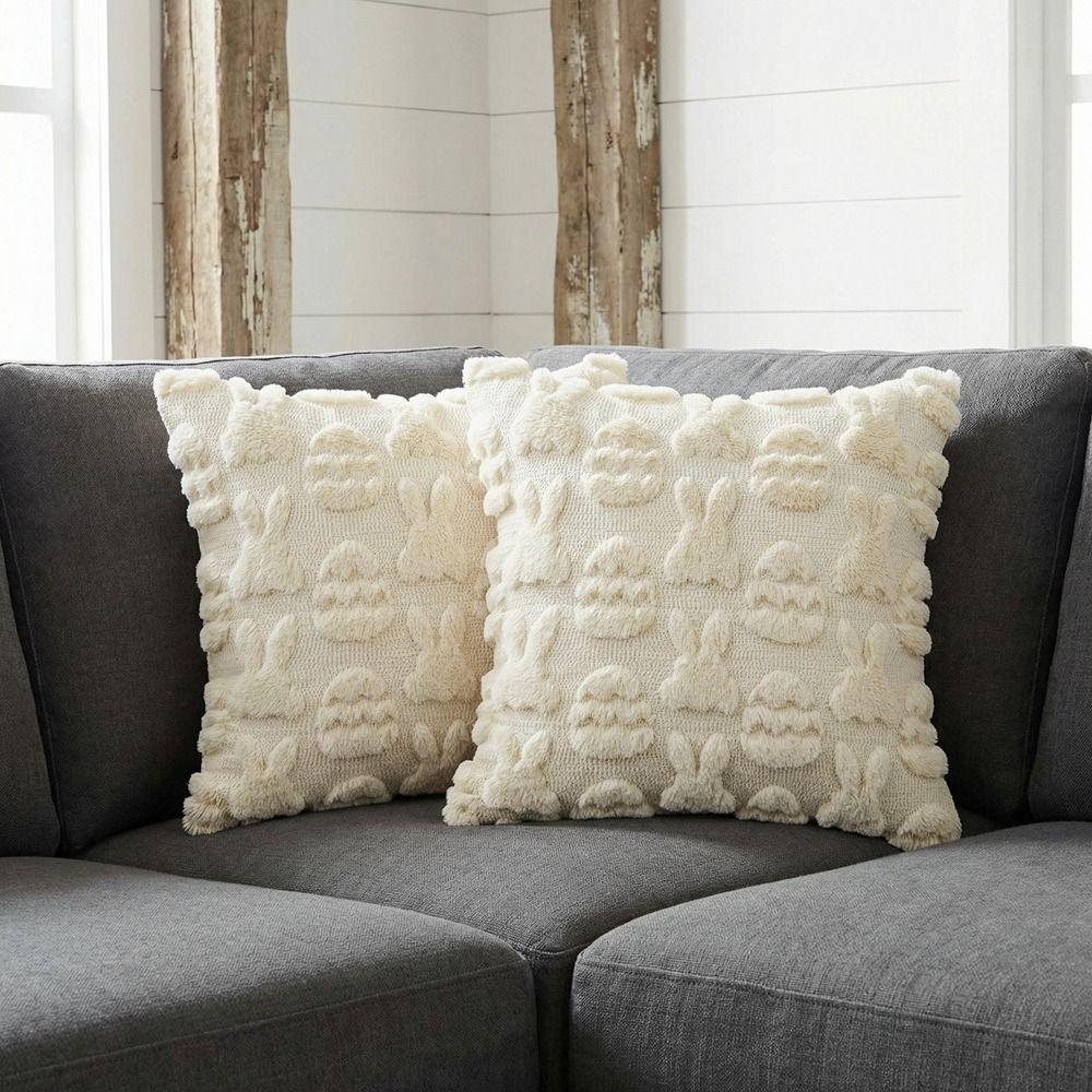 Cartoon Easter Rabbit Pillow Cover Soft Plush Detachable Throw Pillow Cover Washable Square Cushion Cover Couch Decor