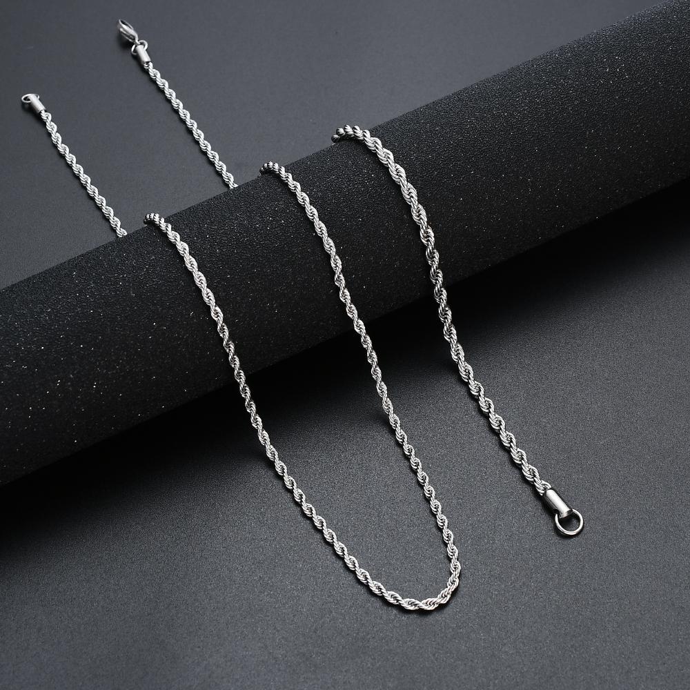 Width 3MM 316L Stainless Steel Twisted Rope Chain Necklace Men and Women Link Necklace Fashion Gift Jewelry
