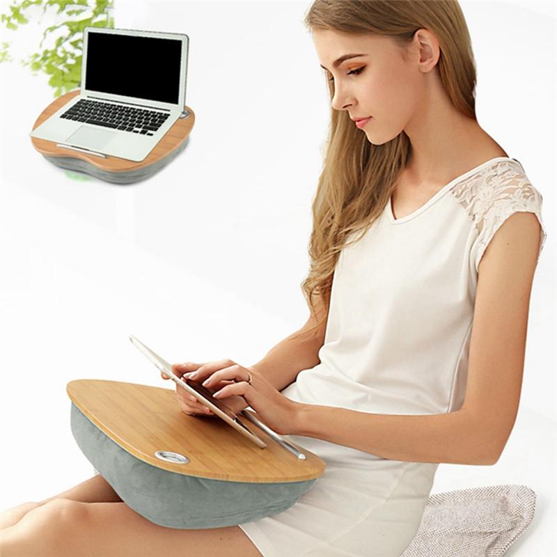 Good-1 Piece Lap Desk With Pillow Cushion Portable Bamboo Laptop Table For 14 inch Computer Notebook D
