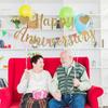 Happy Anniversary Banner, Glitter Happy Anniversary Decorations No DIY Anniversarys Decor Gold Glitter Bannersfor Wedding Anniversarys Party