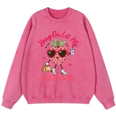 Мисс Клубничка Пошла По Магазинам Женский Винтажный Свитшот из Выстиранного Хлопка Осень Свободный Пуловер Повседневный Тонкий стиль Круглый вырез